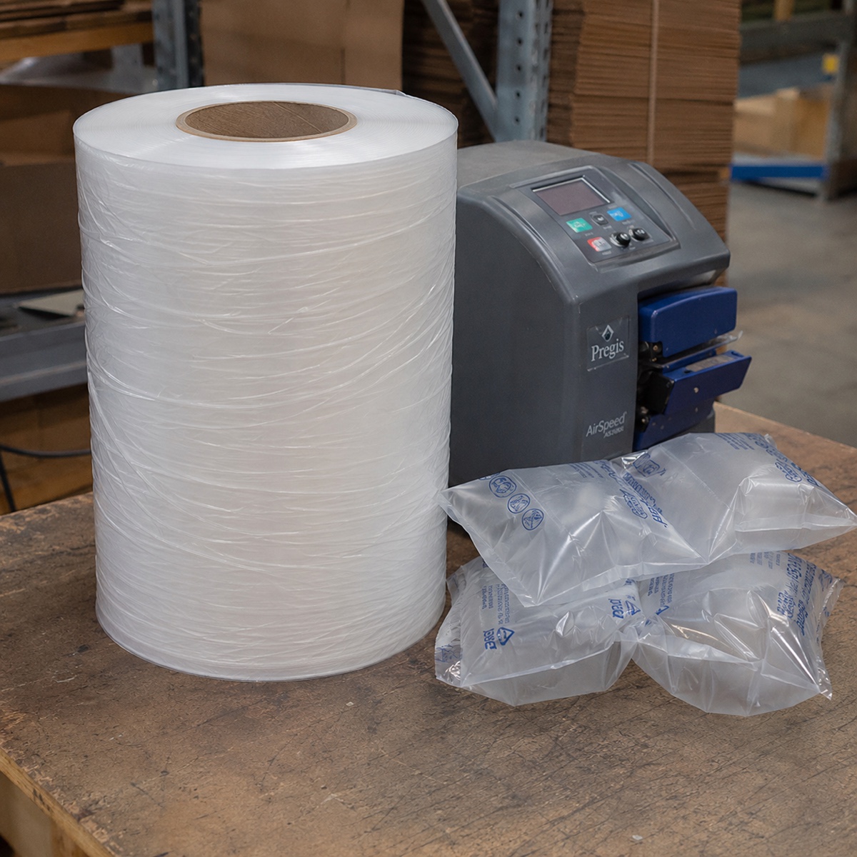 Custom-printed uninflated air pillow film on the roll