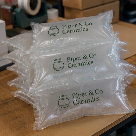 Custom air pillows in bulk at a packing station